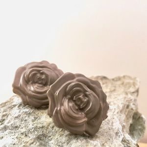 Taupe Grey Rose Floral Acrylic Resin Stud Earrings